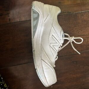 New Balance White and Light Blue Sneakers